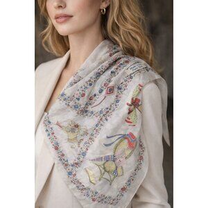 Vintage Made In Italy Pure Silk Scarf Floral Garden Print Square 35” Designer